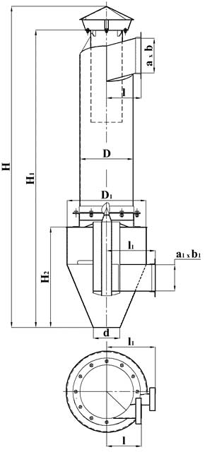 Схема модернизированного пылеуловителя ВЗП-М с встречными закрученными потоками